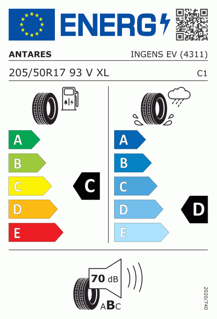 Etiqueta europea 1629785 Antares 205/50 R17