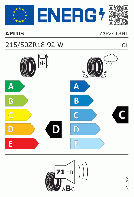 Etiqueta europea 1367793 Aplus 215/50 R18