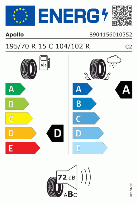 Etiqueta europea 617742 Apollo 195/70 R15