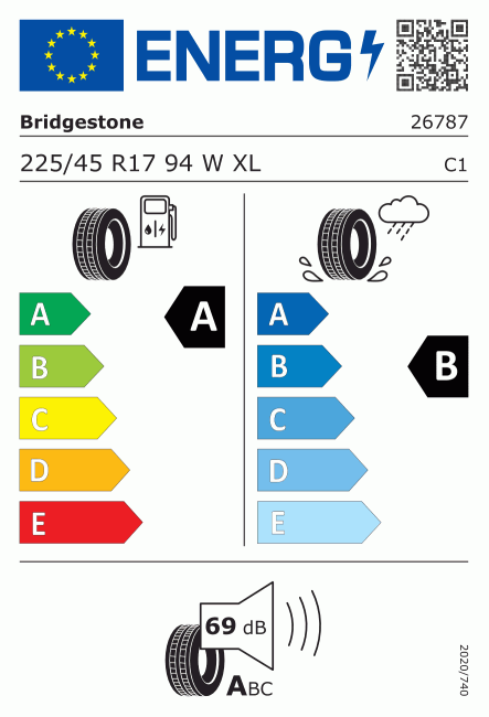 Etiqueta europea 1386154 Bridgestone 225/45 R17