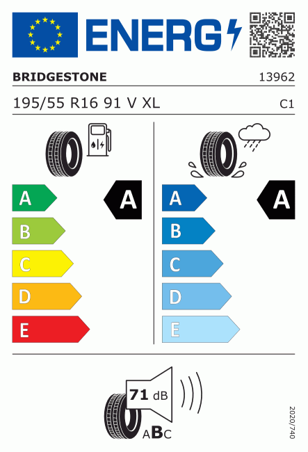 Etiqueta europea 380853 Bridgestone 195/55 R16