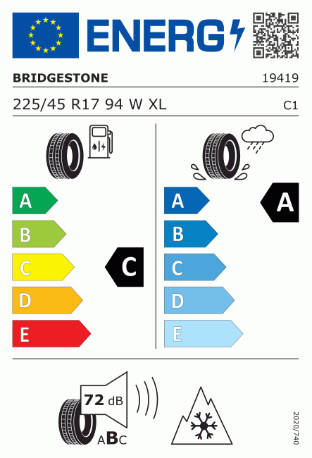 Etiqueta europea 380935 Bridgestone 225/45 R17