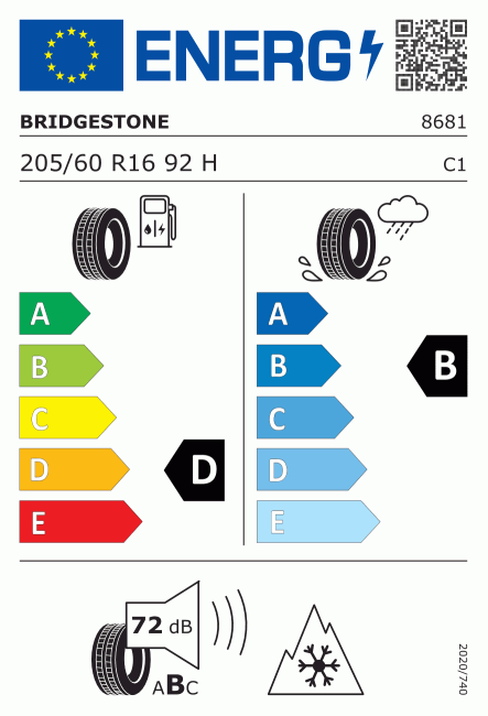 Etiqueta europea 381058 Bridgestone 205/60 R16