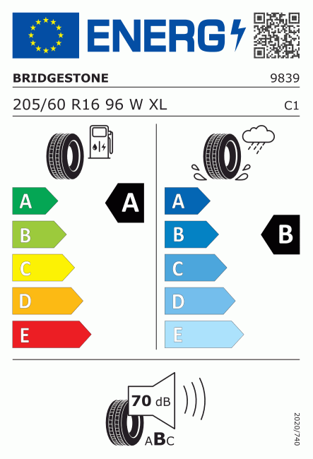Etiqueta europea 381144 Bridgestone 205/60 R16