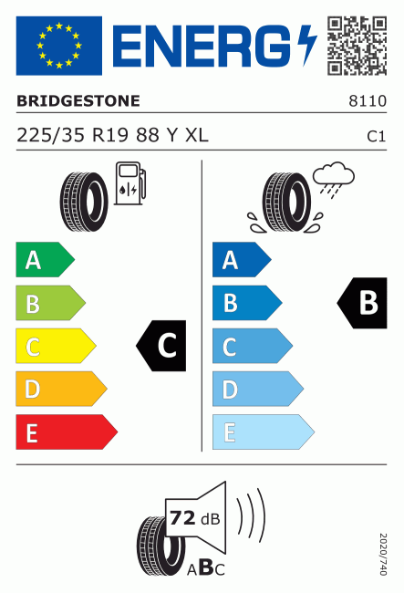 Etiqueta europea 381334 Bridgestone 225/35 R19