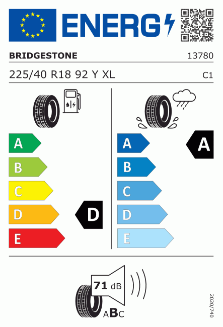 Etiqueta europea 381358 Bridgestone 225/40 R18