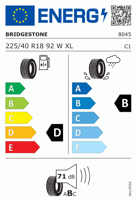 Etiqueta europea 381368 Bridgestone 225/40 R18