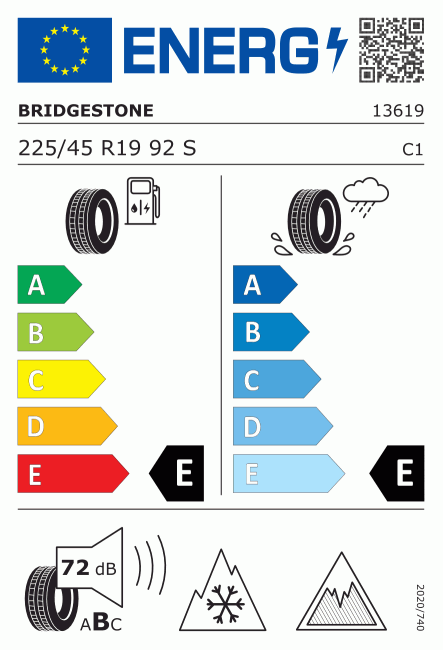 Etiqueta europea 381749 Bridgestone 225/45 R19