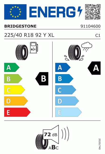 Etiqueta europea 382299 Bridgestone 225/40 R18