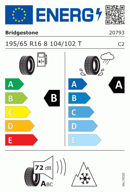 Etiqueta europea 500927 Bridgestone 195/65 R16