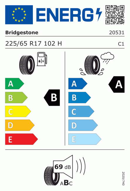 Etiqueta europea 501762 Bridgestone 225/65 R17