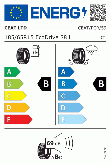 Etiqueta europea 590129 Ceat 185/65 R15