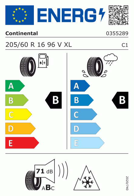 Etiqueta europea 1227495 Continental 205/60 R16