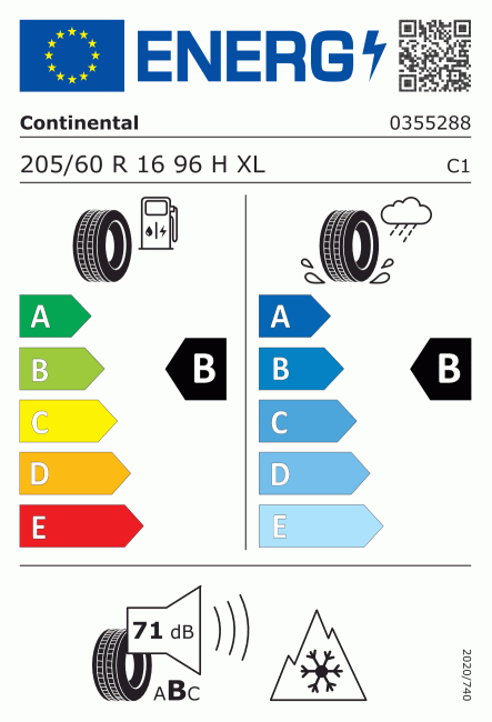Etiqueta europea 1227496 Continental 205/60 R16