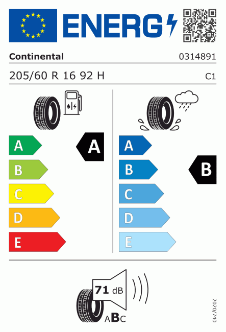 Etiqueta europea 1706597 Continental 205/60 R16