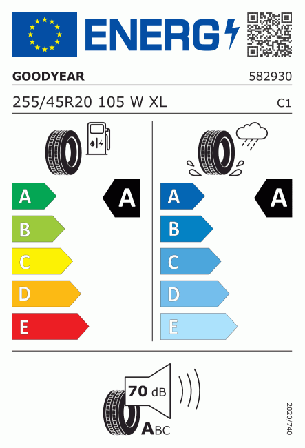 Etiqueta europea 801322 Goodyear 255/45 R20