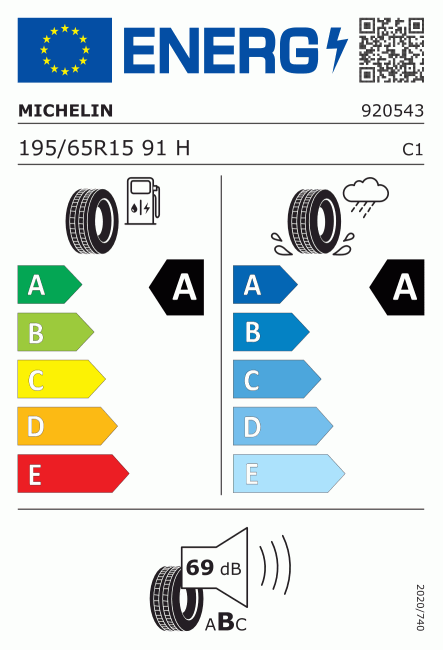 Etiqueta europea 412778 Michelin 195/65 R15