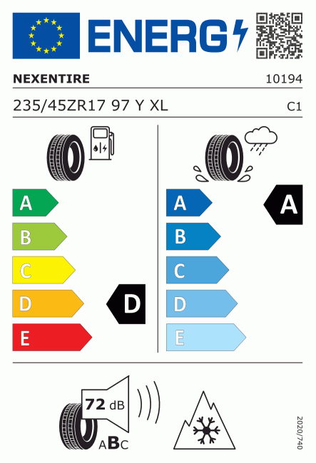 Etiqueta europea 1317479 Nexen 235/45 R17