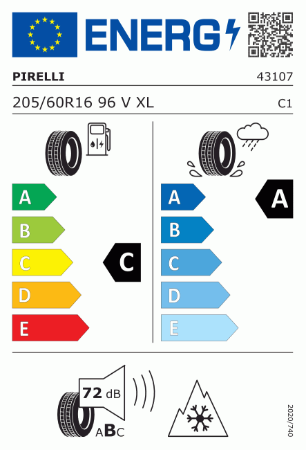 Etiqueta europea 1917621 Pirelli 205/60 R16