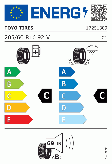 Etiqueta europea 604584 Toyo 205/60 R16