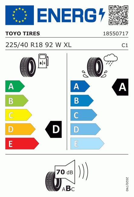 Etiqueta europea 607203 Toyo 225/40 R18