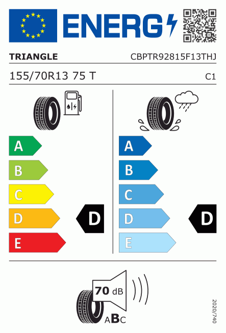 Etiqueta europea 429379 Triangle 155/70 R13